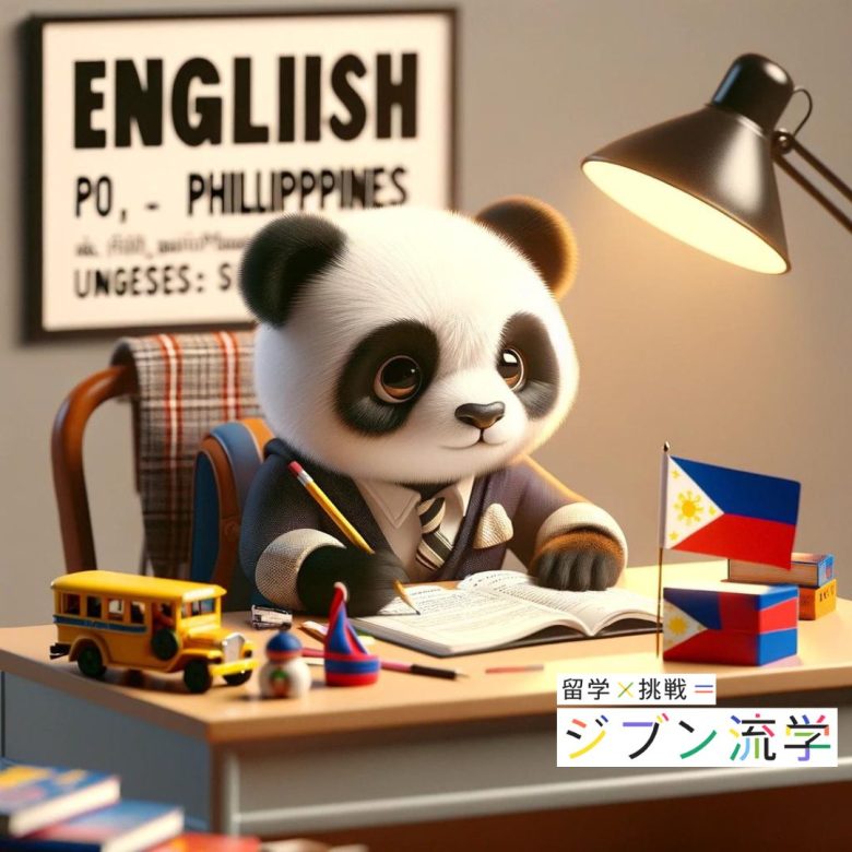 パンダが英語を勉強している様子